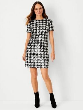 NEW Ann Taylor Black & White Houndstooth Sequin Dress 0P